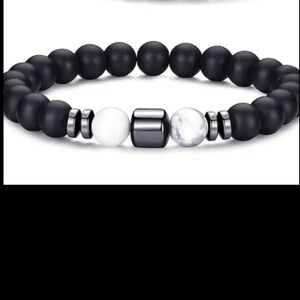 Men's Bead Bracelet Black Lava Bead Adjustable NEW